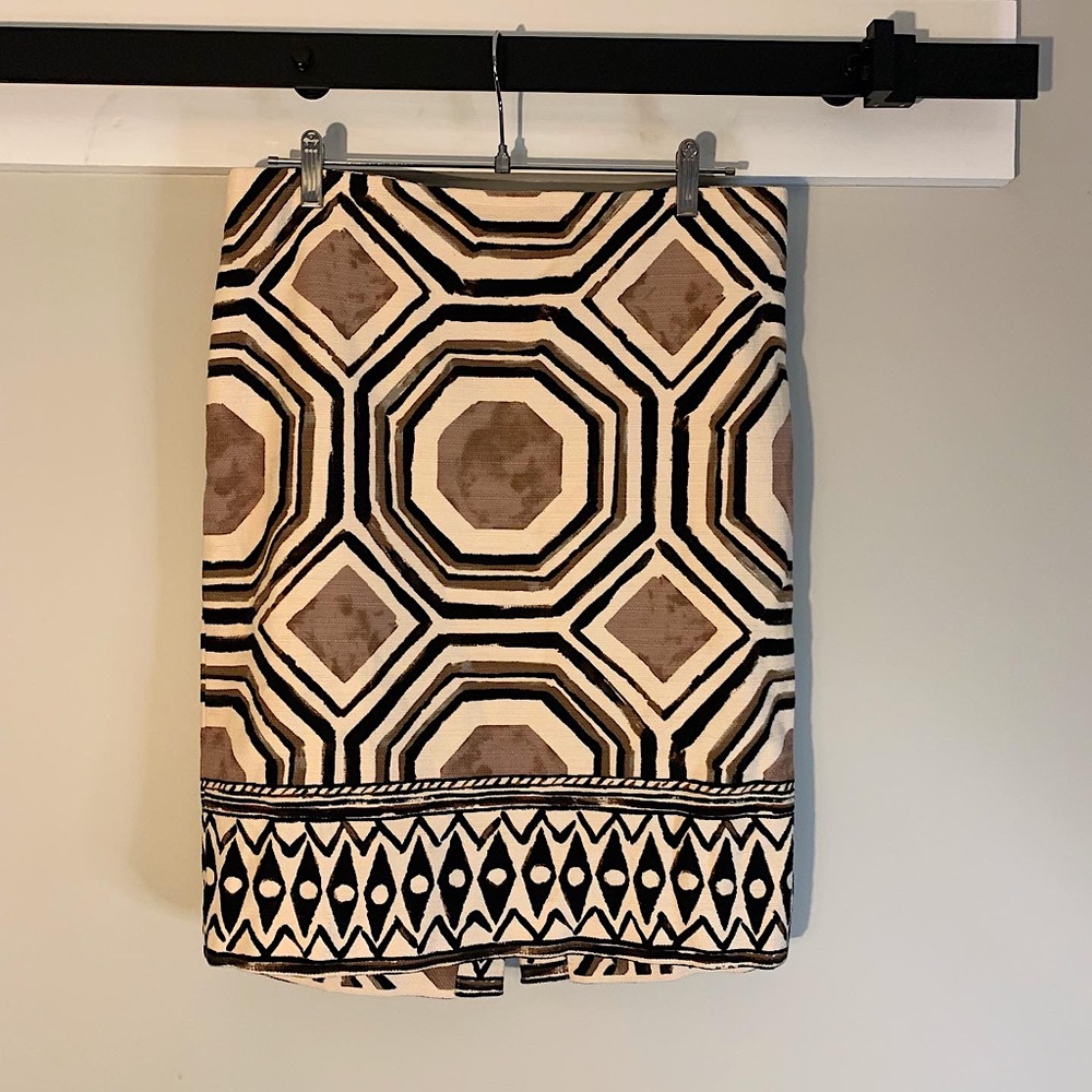Ann Taylor Loft, Cream, Black & Tan Geometric Pattern, Size 10, Pencil Skirt
